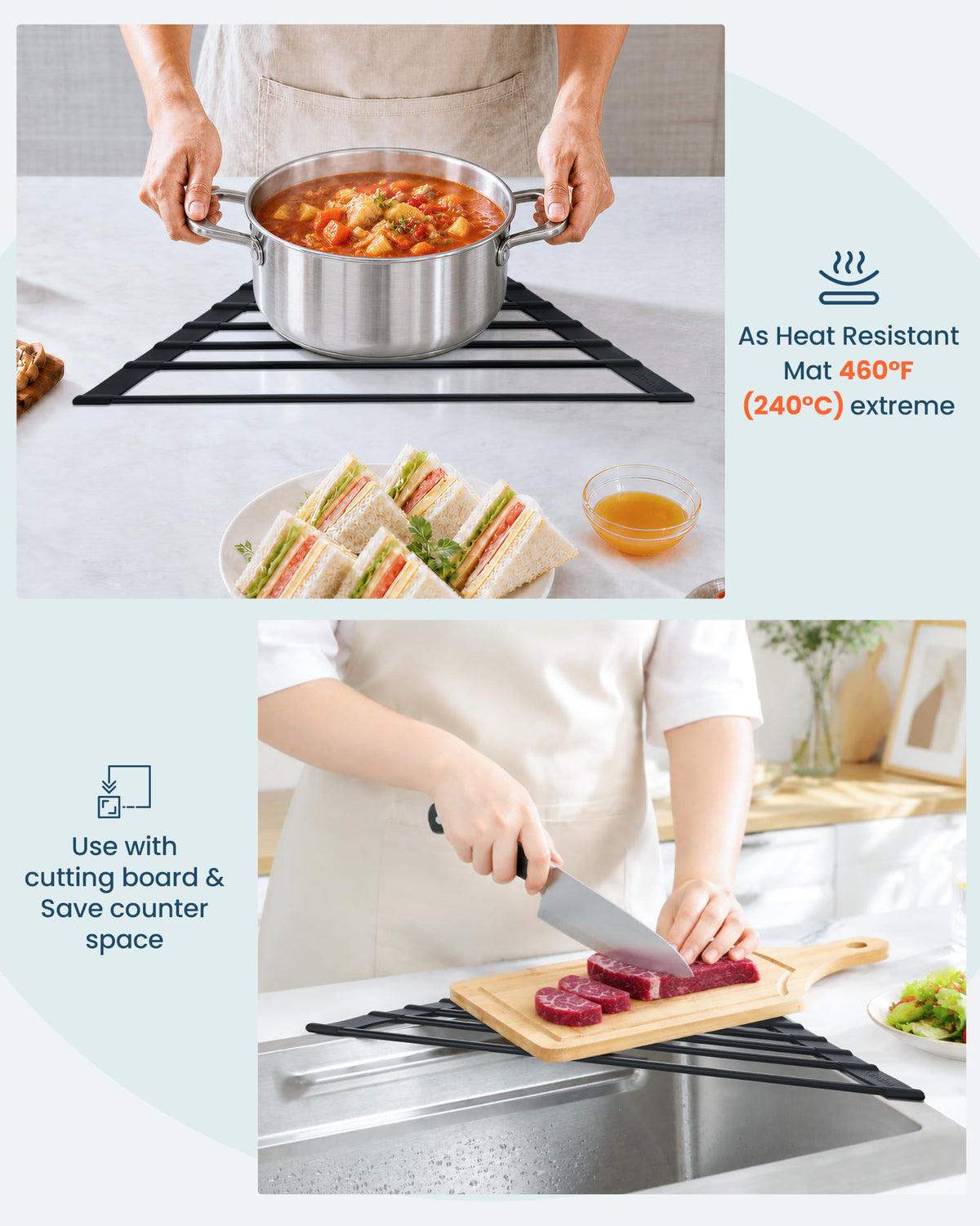 Ohuhu Corner Sink Caddy, Sponge Holder for Kitchen Sink Organizer - Silicone Wrapped Steel Anti Slip Rust Triangle Over the Sink Roll-UP Dish Drying Rack for Sink Corner Kitchen Sink Accessories