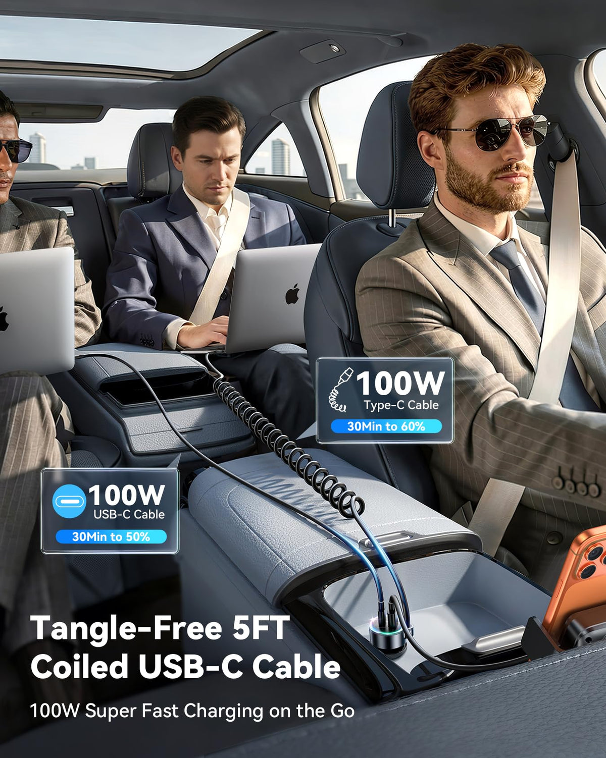 FLYLEAD 200W Car Charger USB C Fast Charge, [GaN] PD100W Fast Car Charger