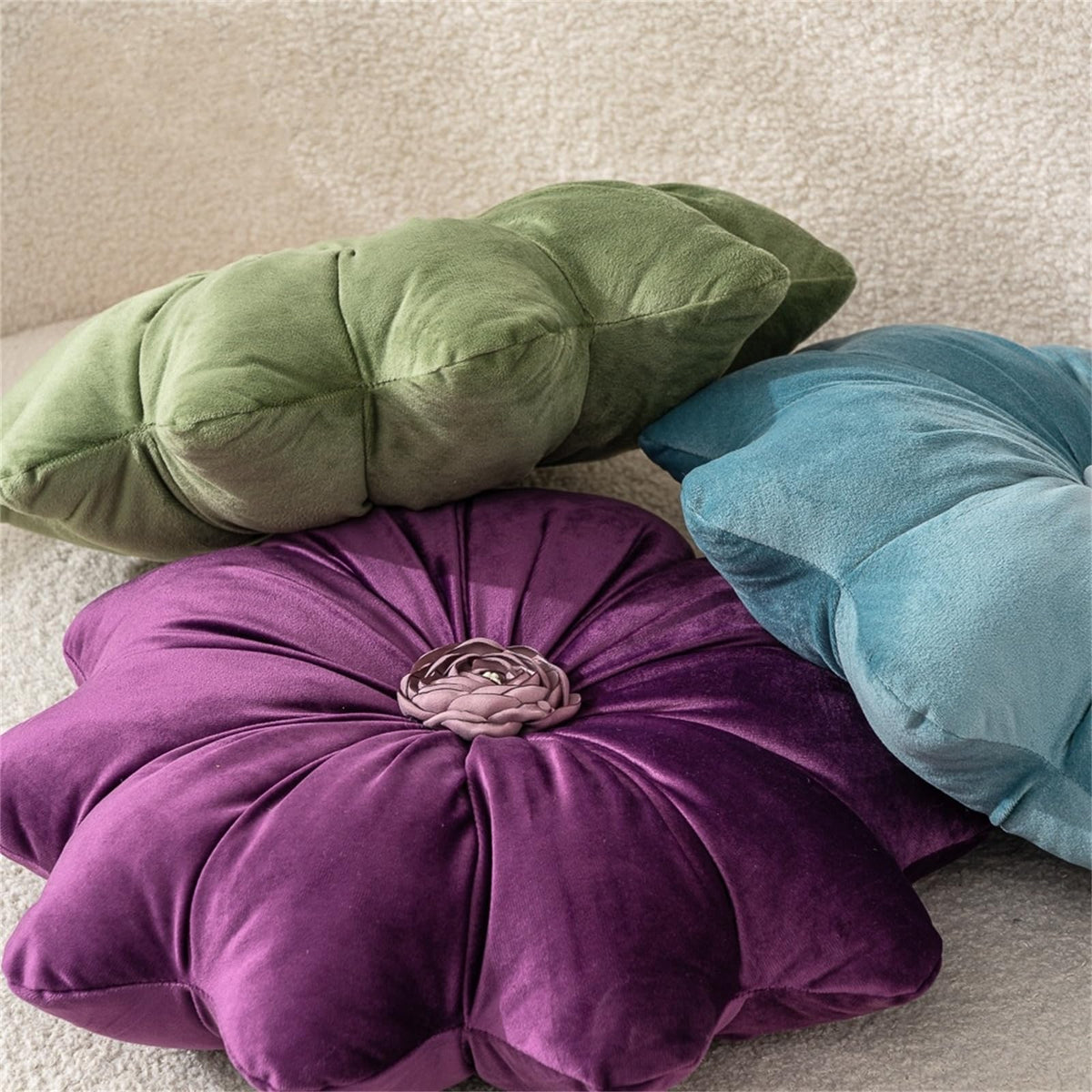 Jackcsale 15.7" Flower Throw Pillow Velvet Blue Pillow Cushion Flower Shaped Sofa Decorative Throw Pillow Soft Velvet Couch Chair Cushion for Living Room Bedroom Farmhouse