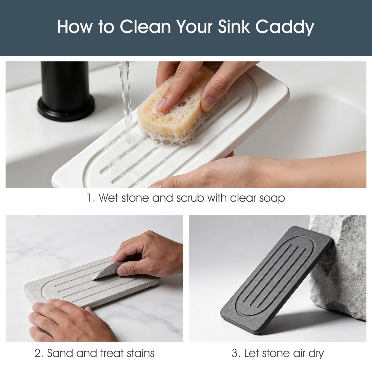 2 PCS Water Absorbent Diatomite Coasters Kitchen Sponge Holder & Faucet Mat