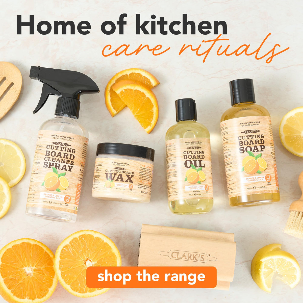 CLARK'S Cutting Board Oil & Wax Kit, Orange Lemon Scent, Food Safe - 2 Pack