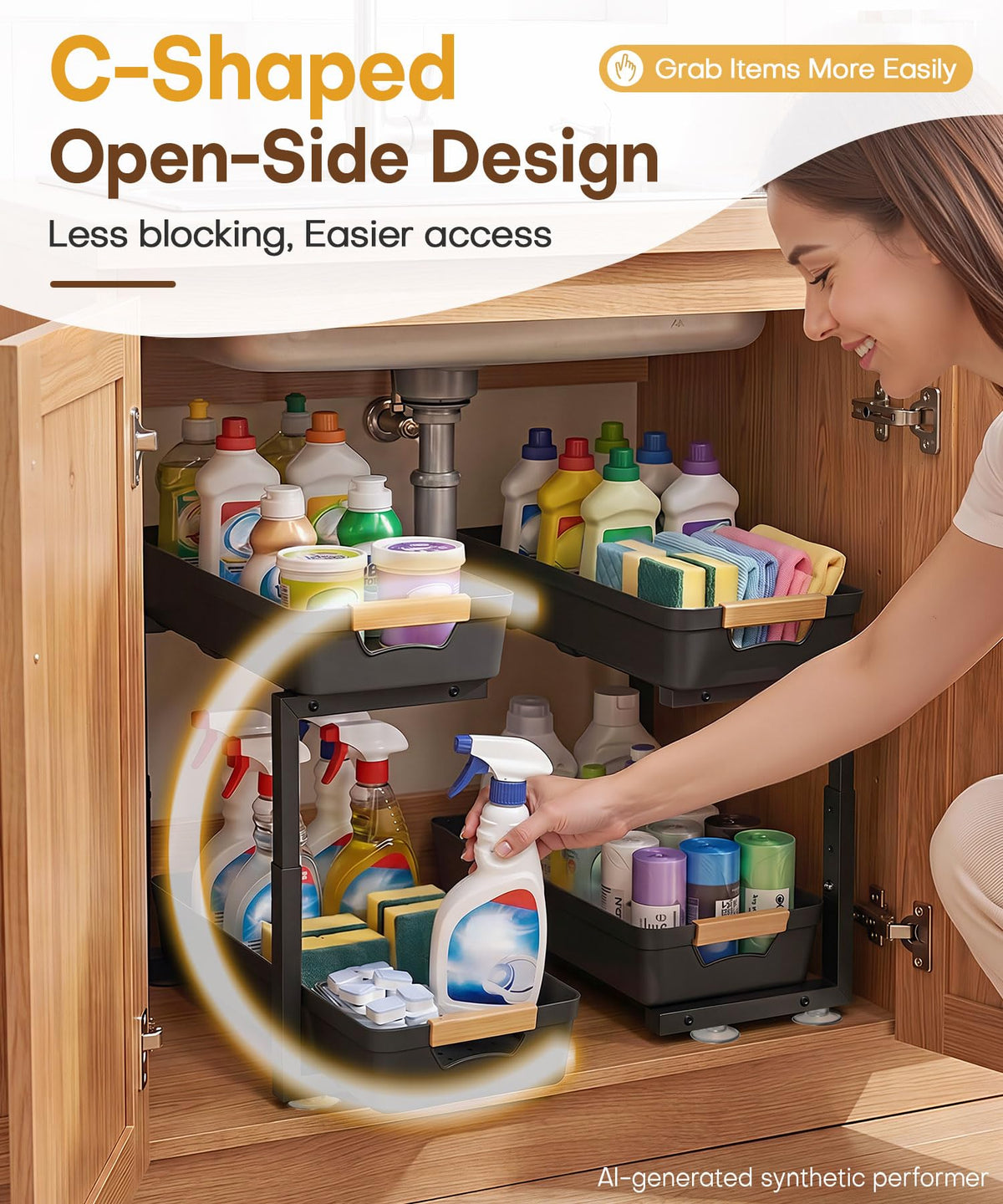 Homde Sliding Under Sink Organizer: 2-Pack Pull-Out Rack for Kitchen