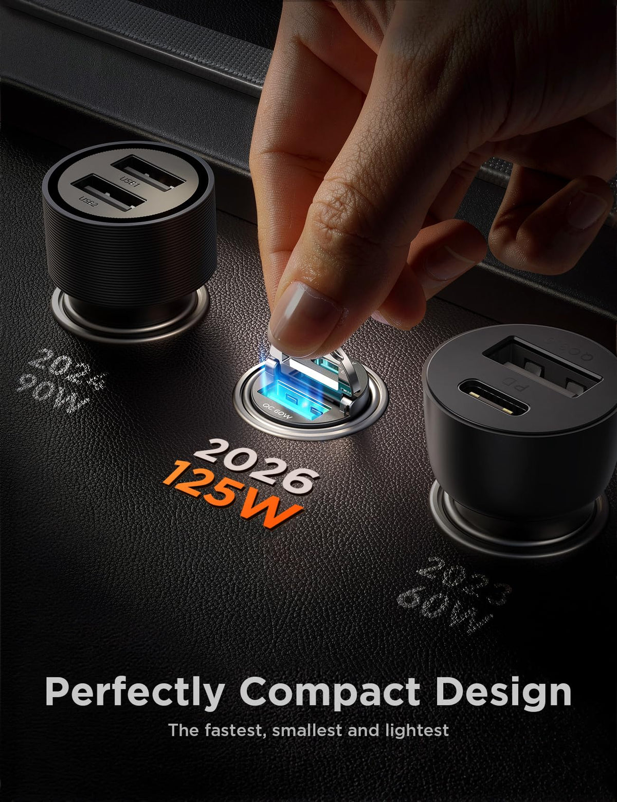 JOYROOM 2-Pack 125W USB C Car Charger, Flush Fit Cigarette Lighter Charger