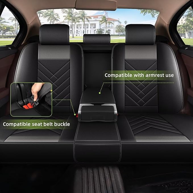 AOMSAZTO Full Set Seat Covers Fit for VW/Volkswagen CC 2009-2017: 2 Row 5 Seats Faux Leather Waterproof Seat Covers Automotive Seat Cushion Protector(Black&Grey)