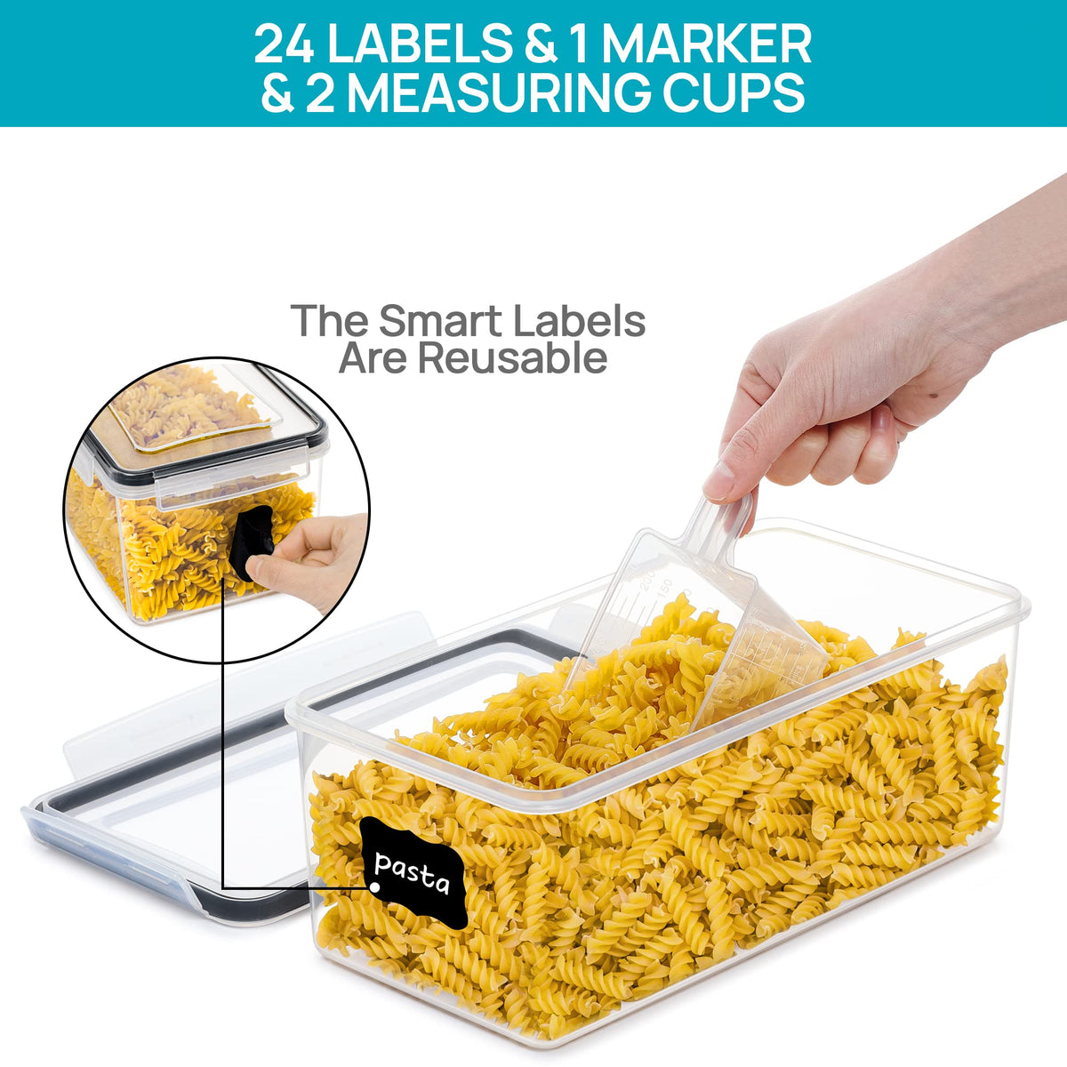 Vtopmart Pasta Storage Containers, 4 Pack, 3.2L Airtight Canisters