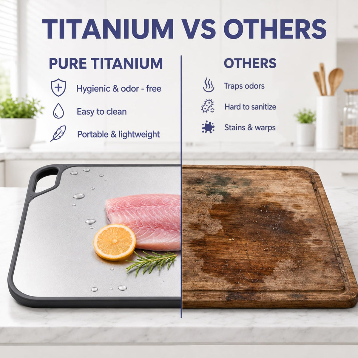Fyctio Titanium Cutting Board for Kitchen, Double Sided, with Juice Groove