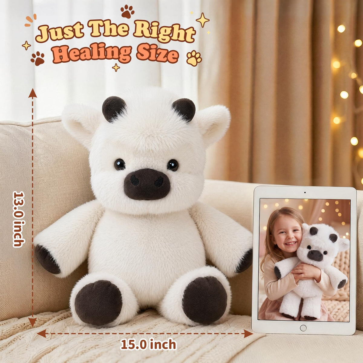 Running Plushies Highland Cow, 16.5"Adorable Stuffed Animals Gifts, White
