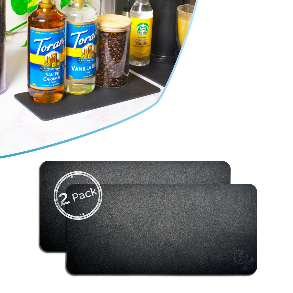 Ternal DripGuards Absorbent Counter Mat 2-Pack | Waterproof, Quick-Dry Coffee Bar Mat for Kitchen, Sink & Drink Station | Non-Slip, Spill-Proof Protector for Water, Oil & Syrup [5.5" x 12"]