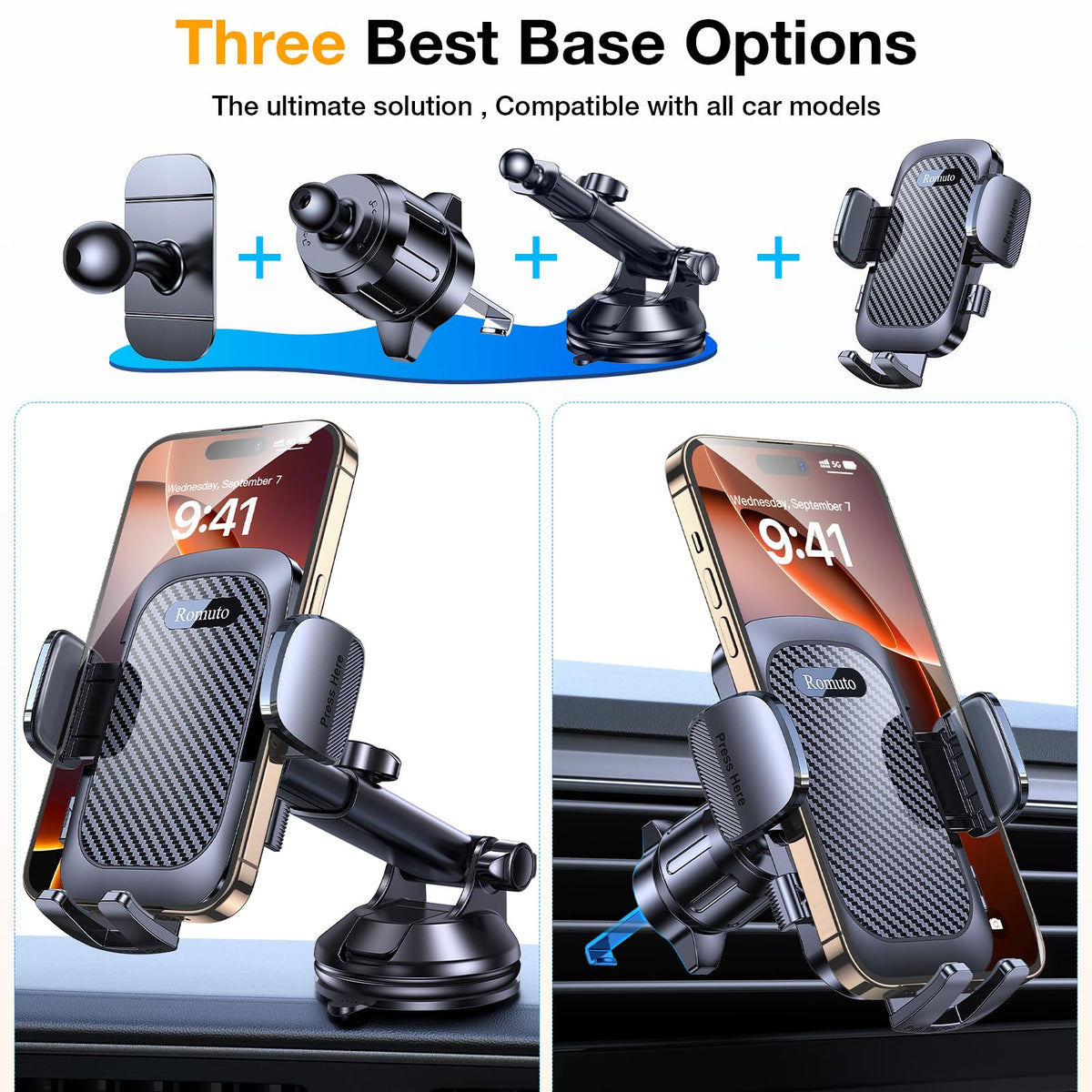Romuto Phone Holders for Your Car Phone Holder Mount【90+LBS Suction Cup】