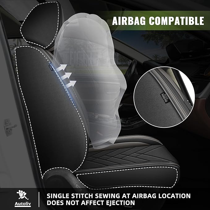 AOMSAZTO Front Seat Covers Fit for Nissan Pathfinder 2011-2025 2026 Waterproof Faux Leather Car Seat Cover Compatible with Airbag(2PCS Front, Black&Grey)
