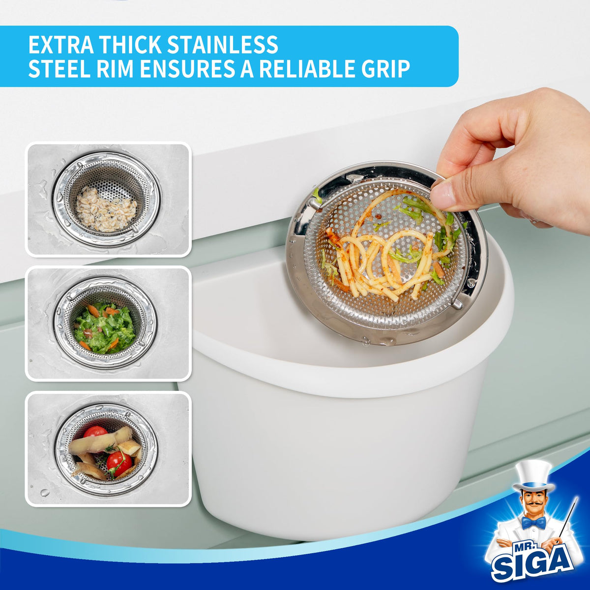 MR.SIGA Kitchen Sink Strainer, Stainless Steel Sink Drain Strainer, 2 Pack