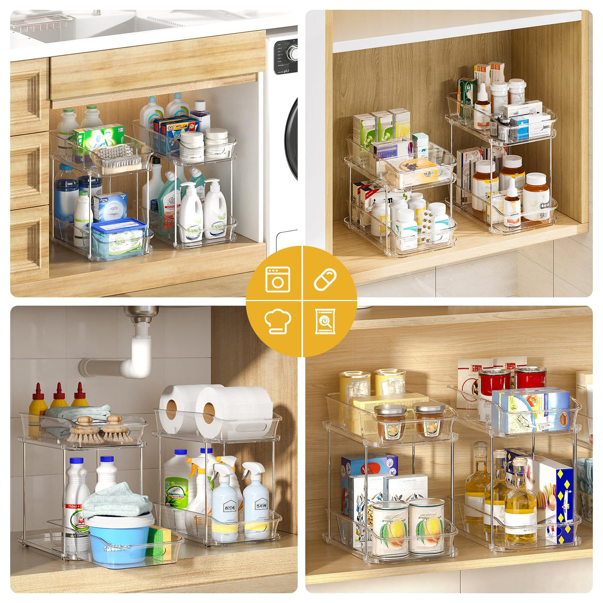 Delamu Bathroom Under Sink Organizers and Storage, 2 Pack, Clear