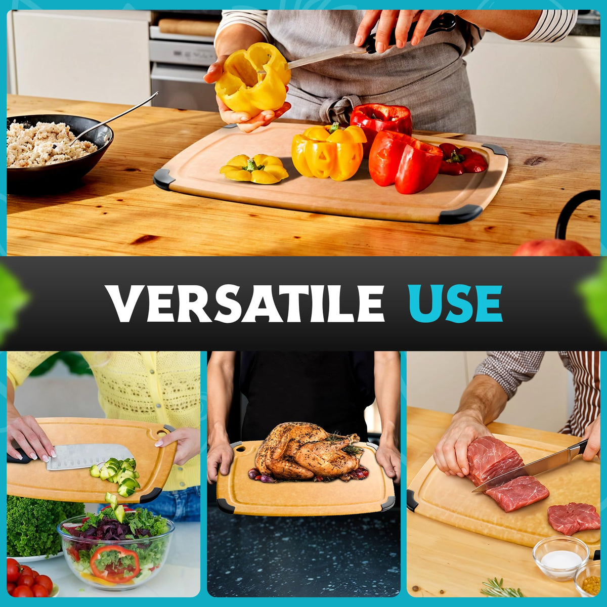 Dishwasher Safe Cutting Boards for Kitchen - Set of 2 Composite Wood Chopping Boards with Juice Groove, Non-Slip Grips, Non-Porous Surface, Heat Resistant Up to 350°F (14.5 x 11 and 11.7 x 9.3 Inch)