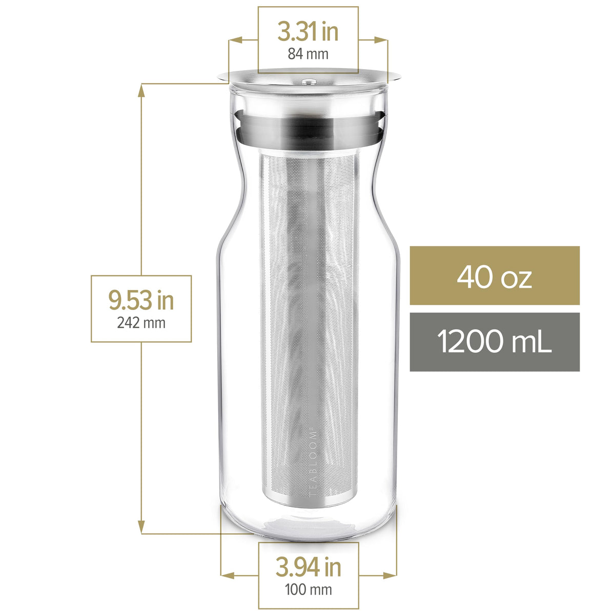 Teabloom Multi-Beverage Carafe (40 OZ / 1.2 L / 4-5 CUPS) – Brew and Serve Iced Tea, Cold Brew Tea and Fruit Infused Water – Cypress Carafe