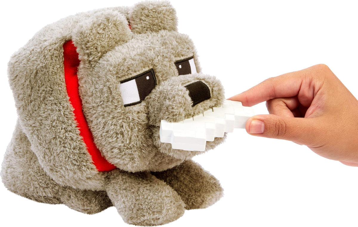 Mattel Minecraft Dennis the Wolf Plush Toy with Sound and Feeding Action