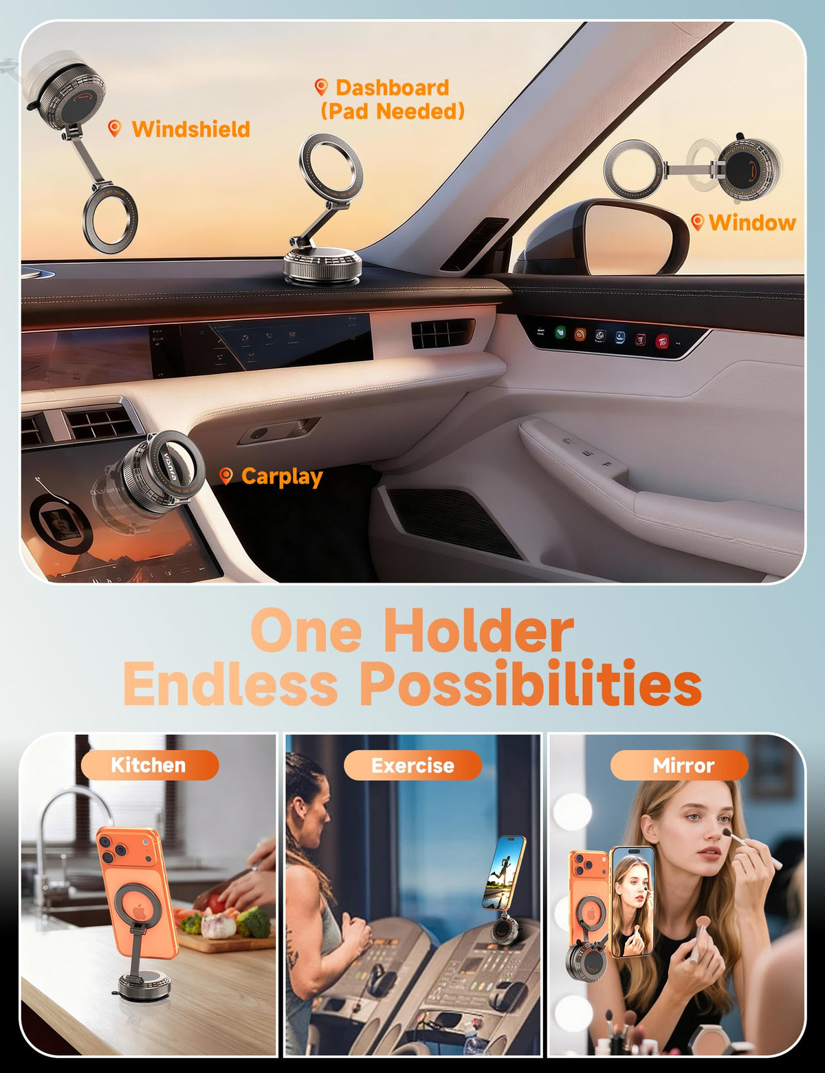 visnfa Car Phone Holder for Magsafe, [105+LBS Suction & 3800gf Magnetic]