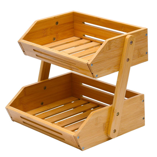 VIKEYHOME 2-Tier Bamboo Fruit Basket - 11" Tall Kitchen Countertop Stand