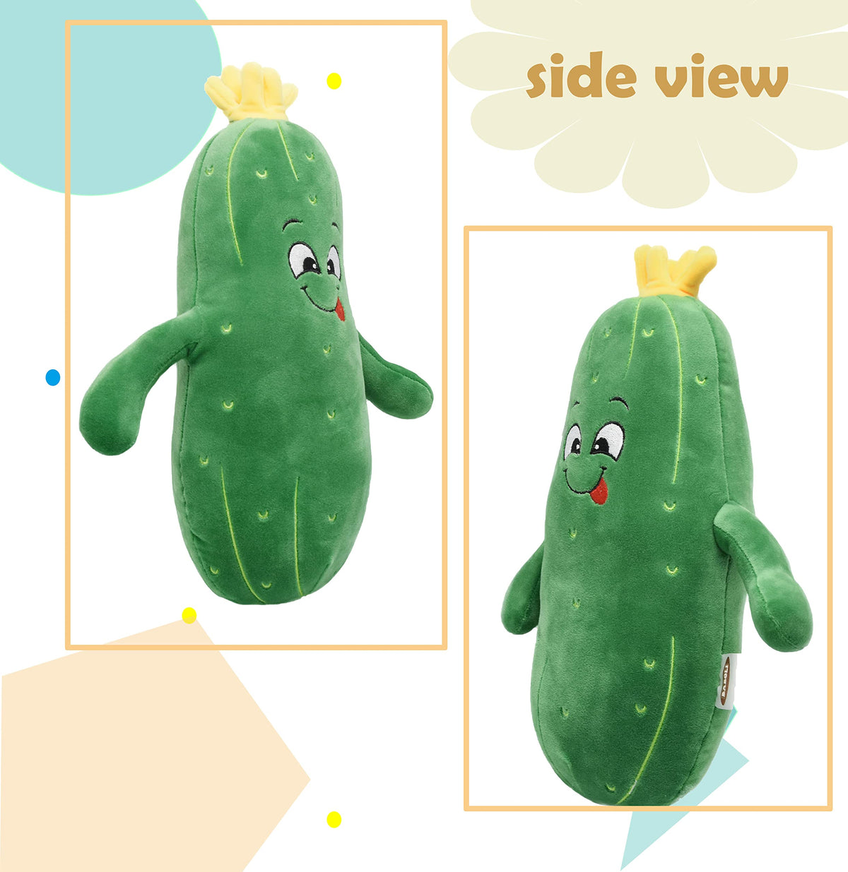 BABOLI Adorable Pickle Stuffed Animal Cucumber Plush Plant with Naughty Face and Yellow Corolla Pretty for Any Plushies Collector 12 Inches