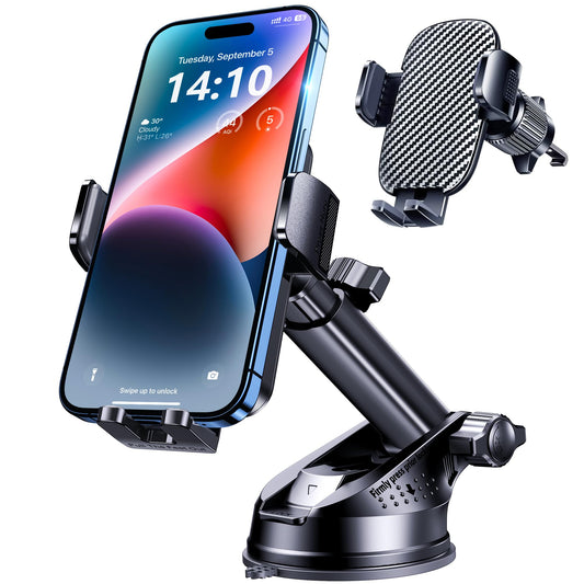 GUWEZ Phone Holders for Your Car [Military Grade Suction Ultra Strong Base] Cell Phone Car Holder 3 in 1 Dashboard Accents/Windshield/Air Vent Hands-Free for Video Installation Kit iPhone Android