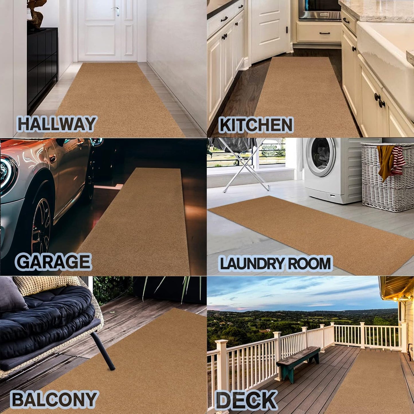Custom Size Backed Non-Slip Area Rugs Runner, Easy Clean, Waterproof Runner Rugs for Hallway Entryway, Kitchen, Laundry, 4FT x 80FT, Beige