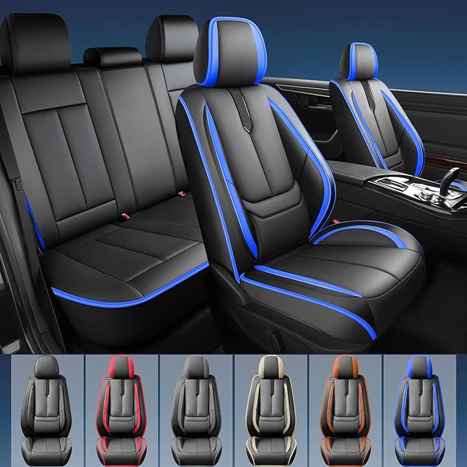 Fit HRV Car Seat Covers for Honda HR-V 2016-2024 2025 2026 - Upgraded Premium Waterproof & Breathable Leather, Airbag Compatible, All-Weather Seat Cushion Protector (Full Set,Black-Blue)