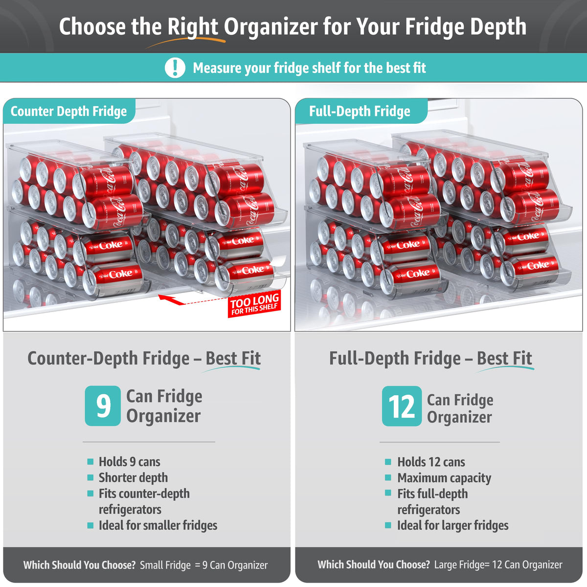 Sorbus Soda Can Organizer for Fridge & Freezer, Stackable with Lid (2 Pack)