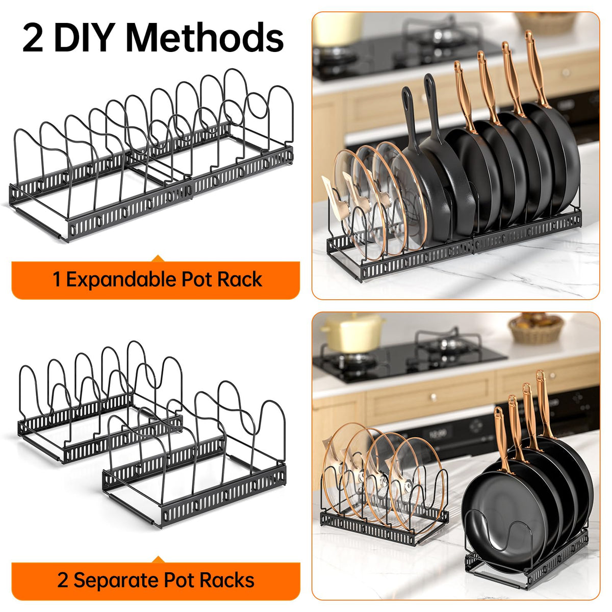 MUDEELA Expandable Pot Pan Lid Organizers inside Cabinet, 10 Divider-Black