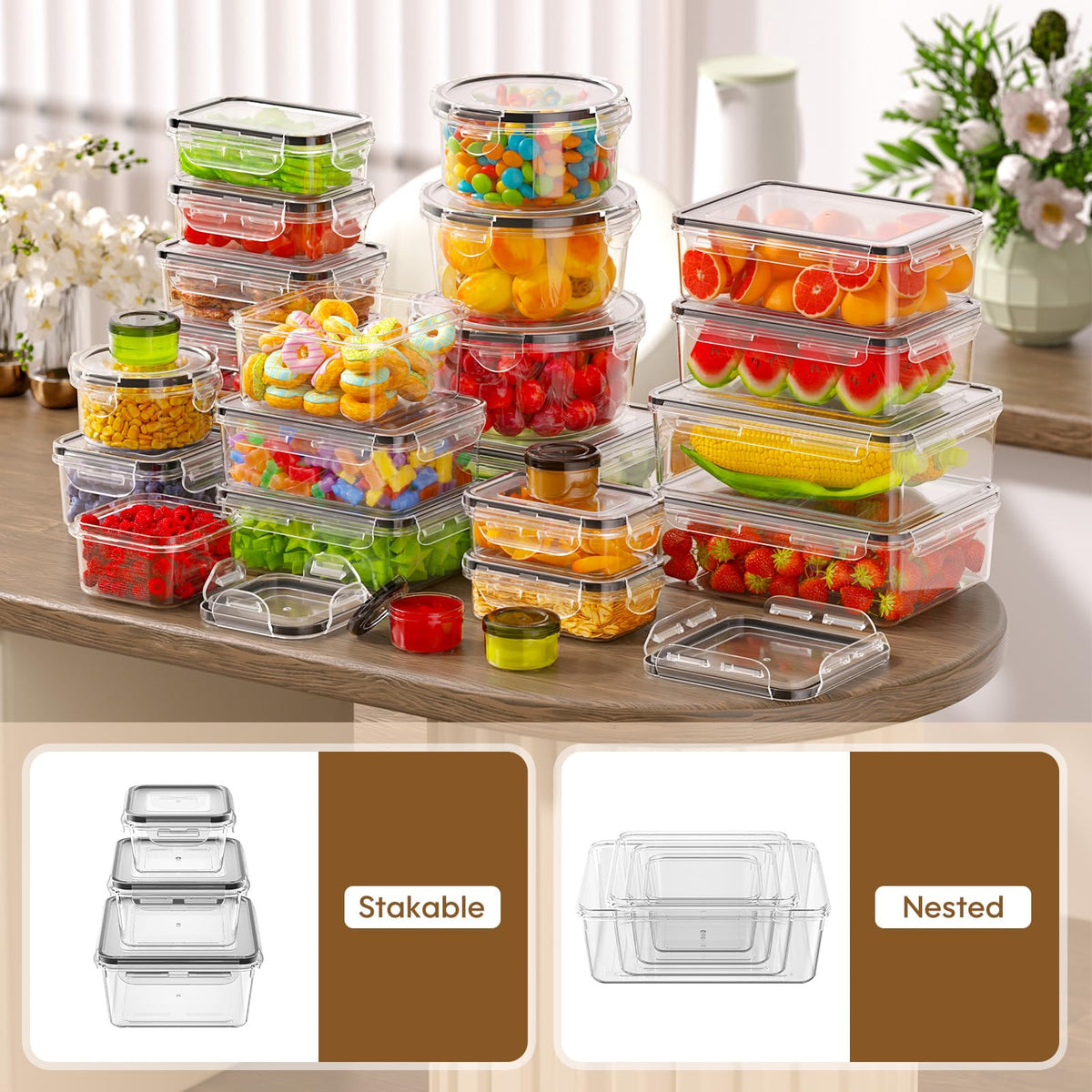 KEMETHY 50 PCS Large Food Storage Containers with Lids, BPA-Free, Airtight