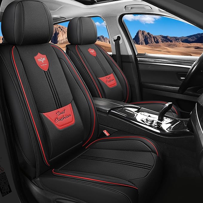 LINGVIDO Car Seat Covers Full Set (5 Seats) - Premium Perforated Nappa Leather, Waterproof Shield, Omni-Adapt Fit SUVs Sedans, Ultimate Family & Pet Protection