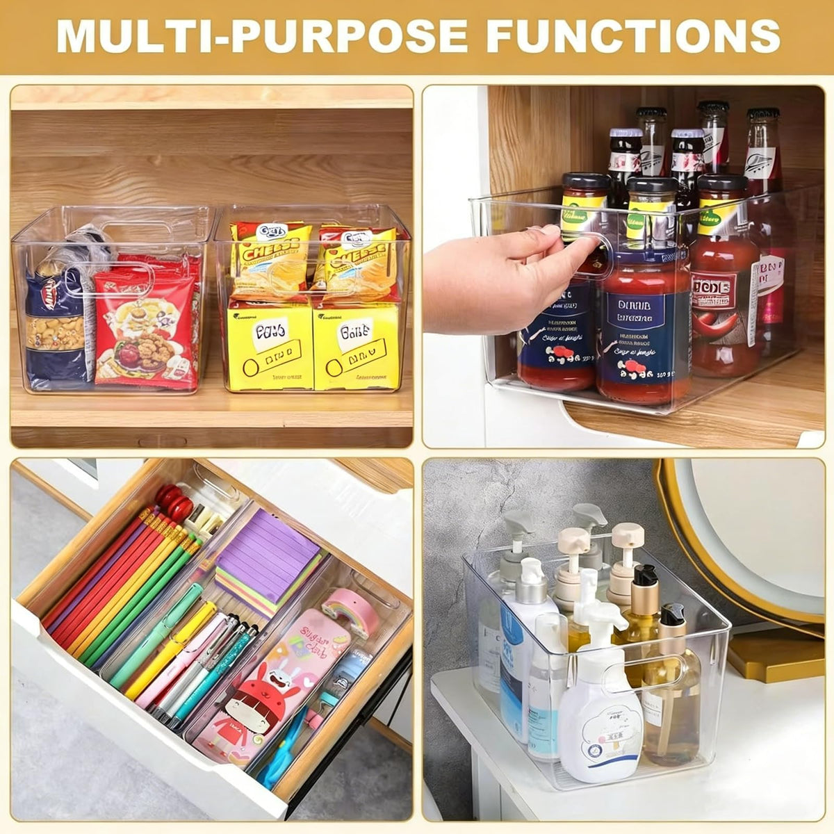 SKTWEEWKTS Set of 8 pantry organizers and storage, Clear Plastic Storage Bins for Kitchen Organization, Freezer Storage, Home Edit Containers
