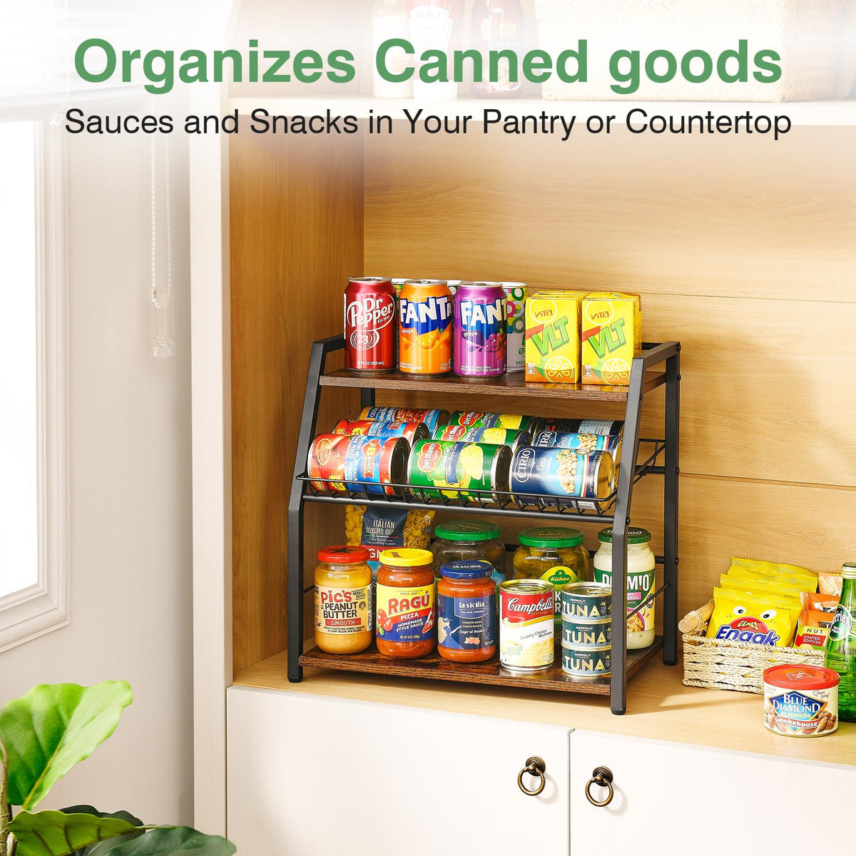 YIYYZI Kitchen Countertop Organizer, 3 Tiers Snack Organizer Wooden Candy Display Stand Coffee Station Organizer, Counter Storage for Soda Cans Condiment Tea, for Pantry Office