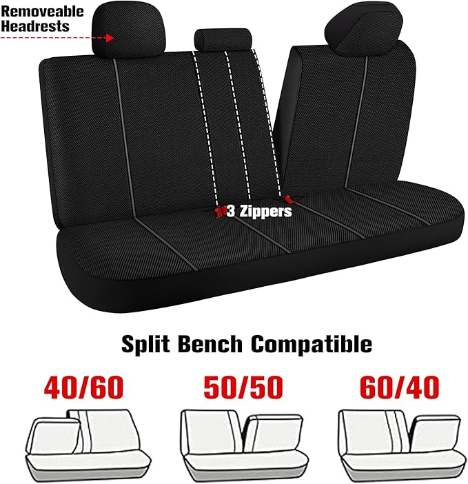 Breathable Premium Car Seat Covers Full Set，3D Air-Mesh Seat Covers for Cars，Comfortable Safety Airbag Compatible，Universal for Most Cars Sedan Truck SUV(Black/Gray)
