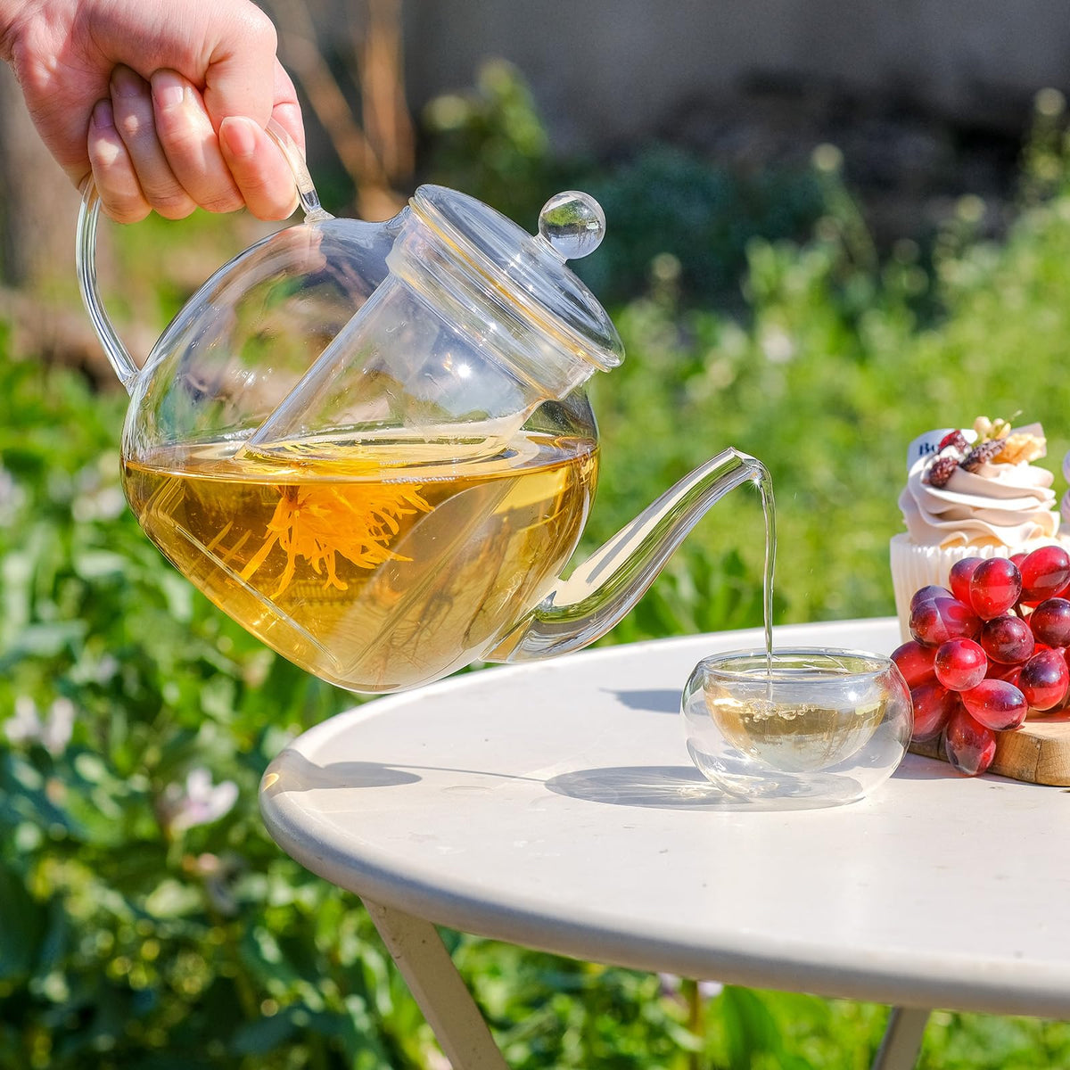 Glass Teapot Set with 4 Teacups, Large Tea Pot with Infusers
