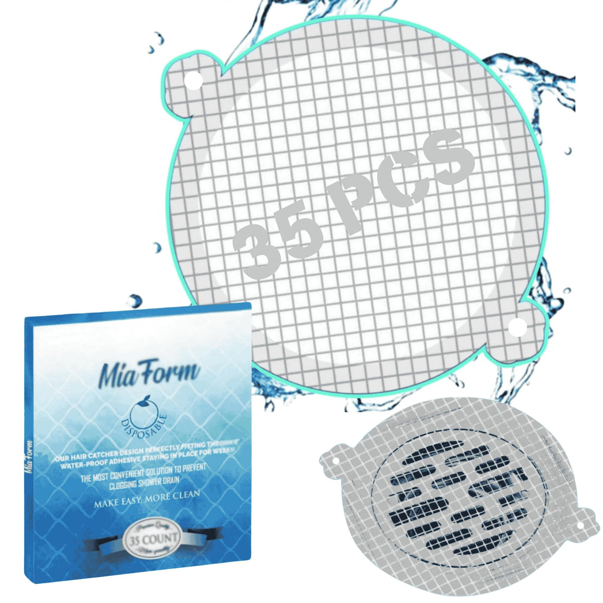 35 Pack Hair Catcher Shower Drain Disposable Mesh Stickers (Round)