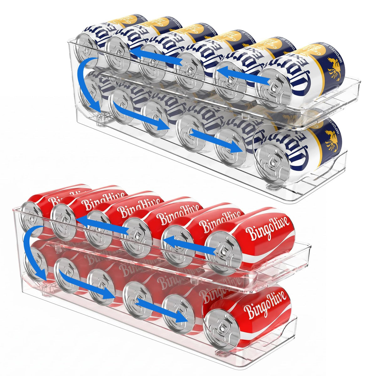 BingoHive 2 Packs FIFO Rolling Soda Can Organizer for Fridge, Holds 24 Cans