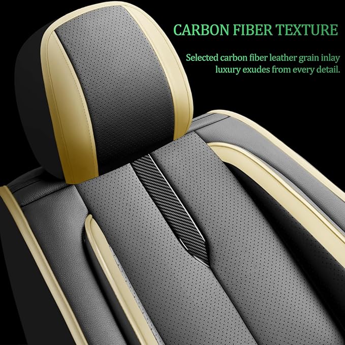 Fit Prologue Car Seat Covers for Honda Prologue 2024 2025 2026-Upgraded Premium Waterproof & Breathable Leather,Airbag Compatible,All-Weather Seat Cushion Protector,Full Set,Black-Beige