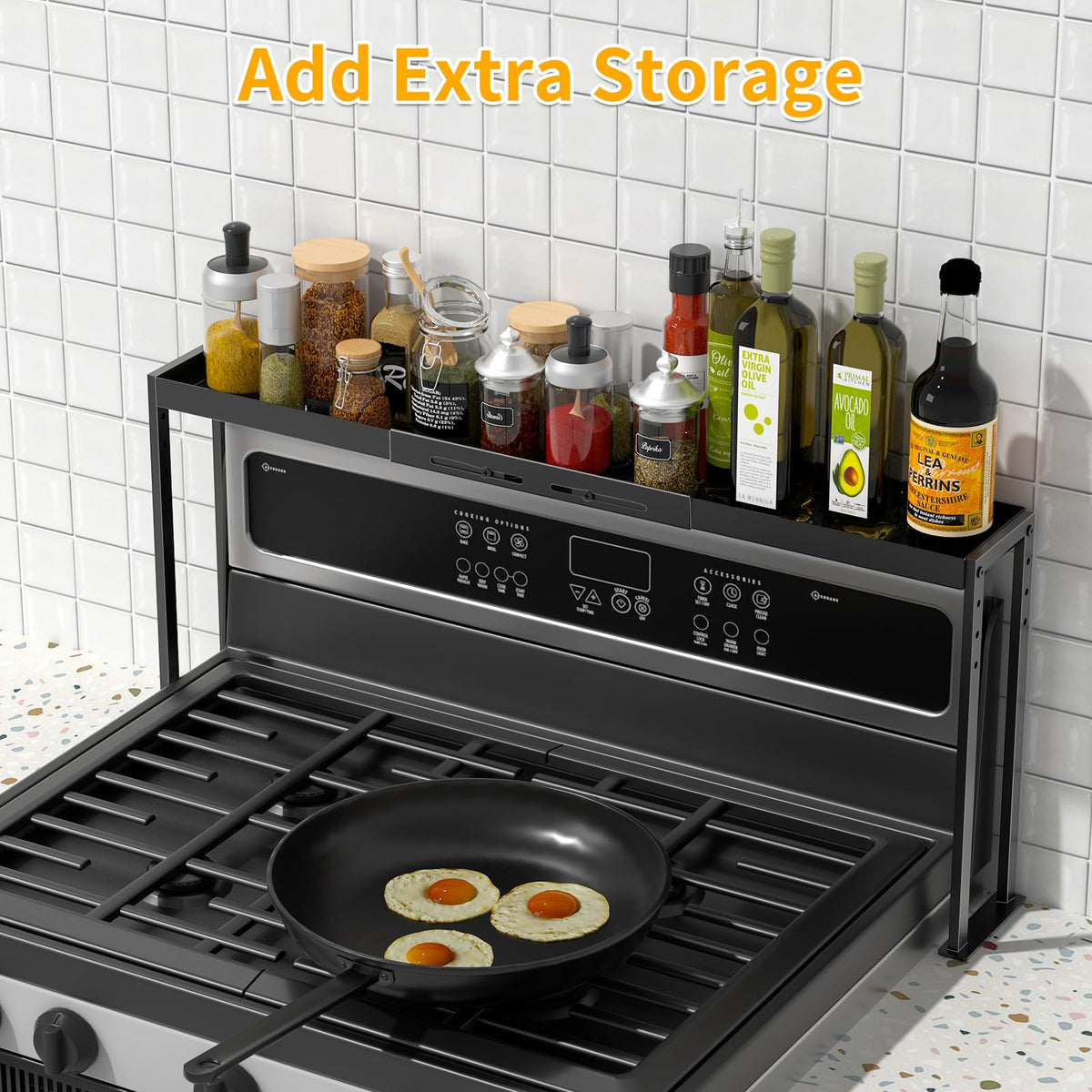 ZDDLOINP Over the Stove Shelf, Expand 27 to 33 Inch for Curved Stove,Black