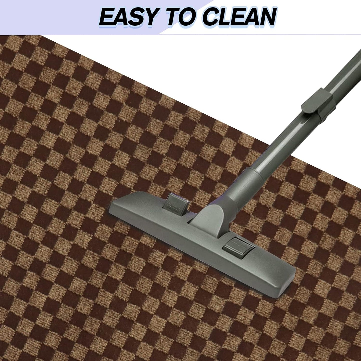 Custom Size Backed Non-Slip Area Rugs Runner, Easy Clean, Waterproof Runner Rugs for Hallway Entryway, Kitchen, Laundry, 4FT x 50FT, Brown Checkered
