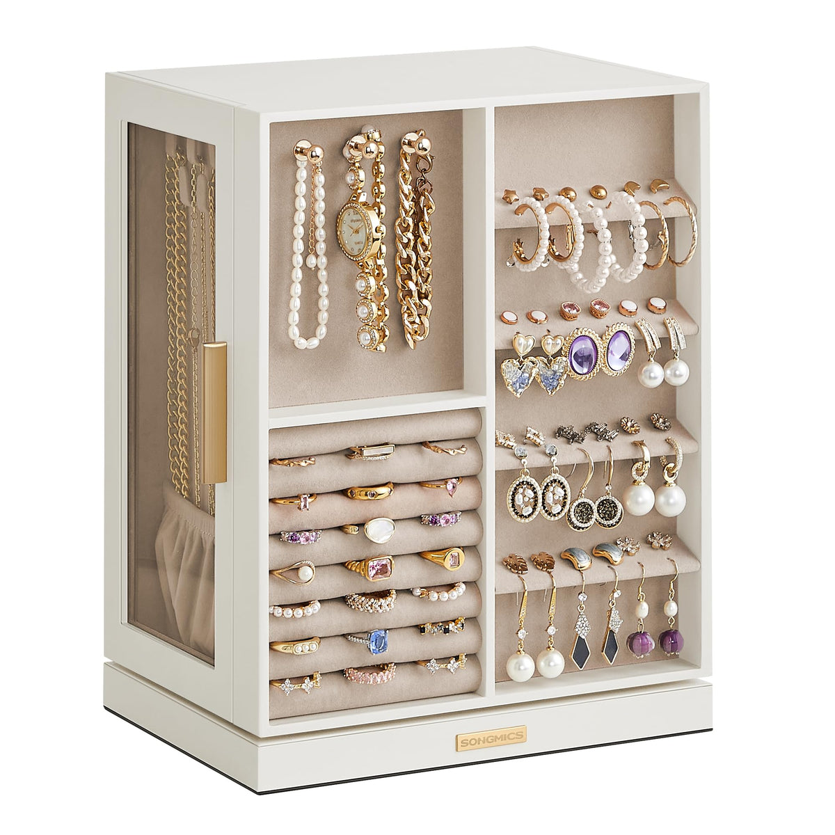 SONGMICS Jewelry Box Organizer, 360° Rotating, 5 Drawers, Cloud White