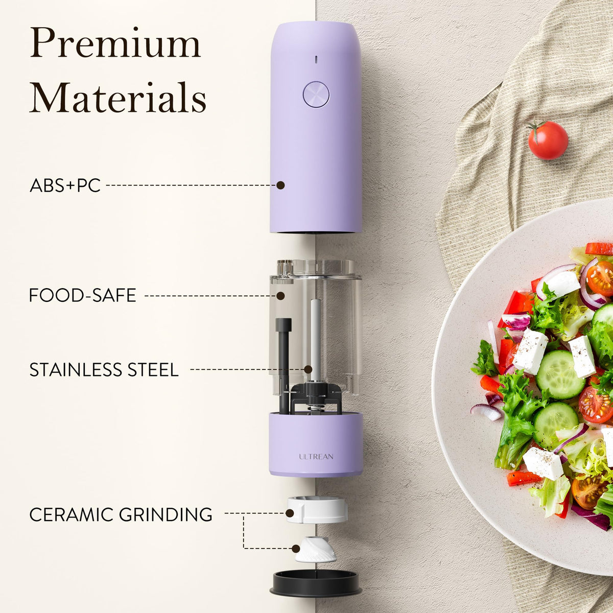 Ultrean Electric Salt and Pepper Grinder Set, Rechargeable,Purple