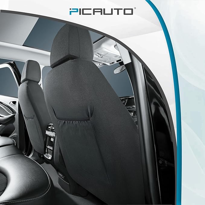 PIC AUTO Leather Car Seat Covers, Premium Automotive Waterproof Front & Rear Full Set Bucket Car Seat Protectors, Black and Mint PVC Patchwork, Fits for Cars, Trucks, Van, SUV, Airbag Compatible