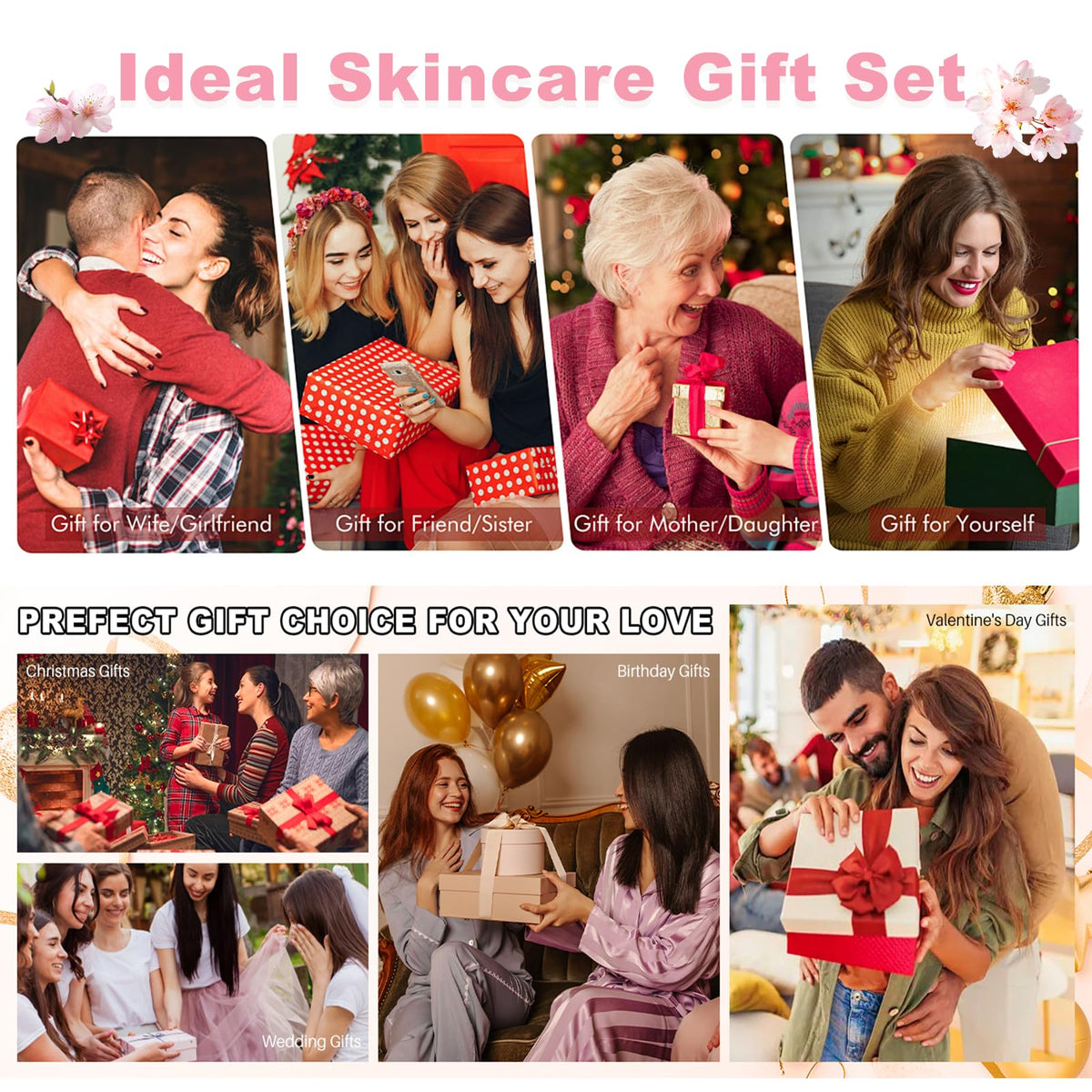 Sakura Skin Care Set Christmas Birthday Gifts for Teen Girls -Skincare for Girls 10-12 - Kids Skin Care Set for girls Ages 8-12 - Kids Skin Care for Teens 10-12 - Skin Care Kit for Women with Gua Sha