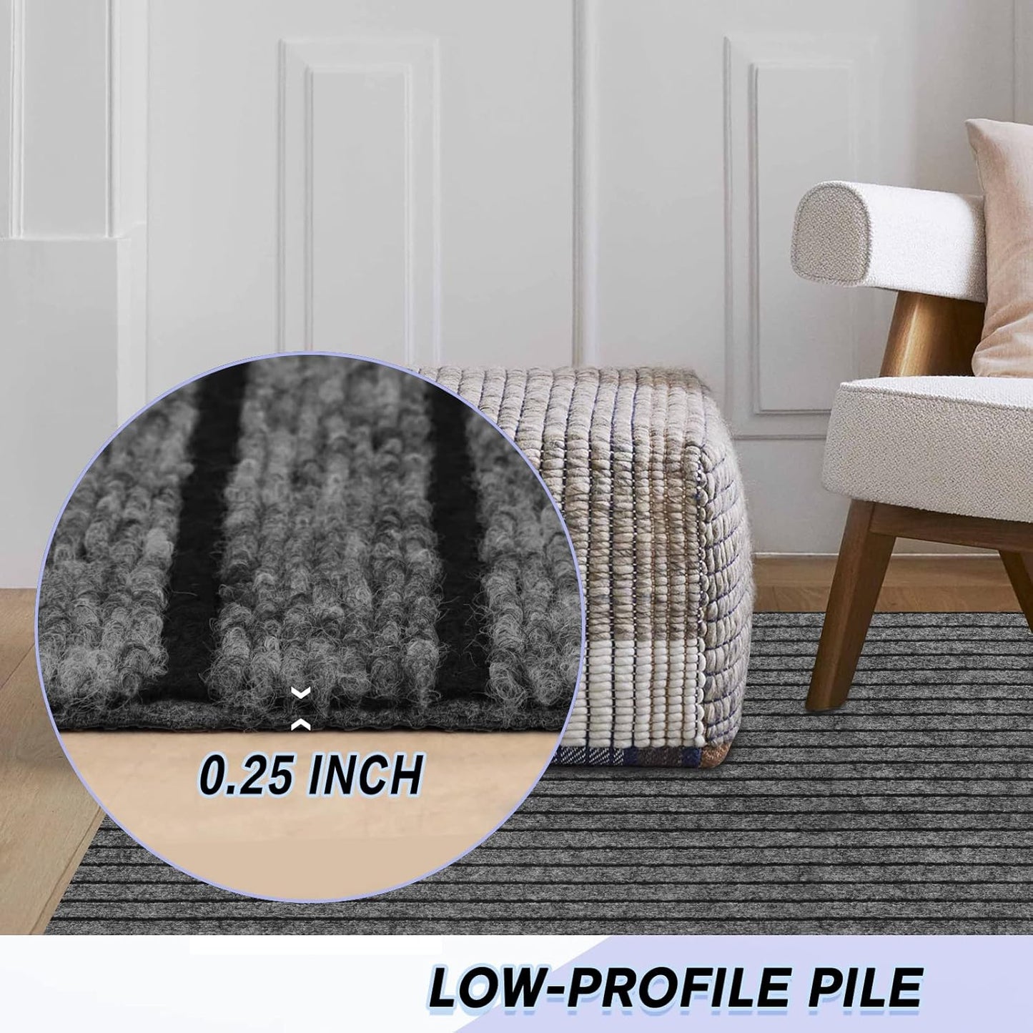 Custom Size Backed Non-Slip Area Rugs Runner, Easy Clean, Waterproof Runner Rugs for Hallway Entryway, Kitchen, Laundry, 4FT x 30FT, Gray Stripe