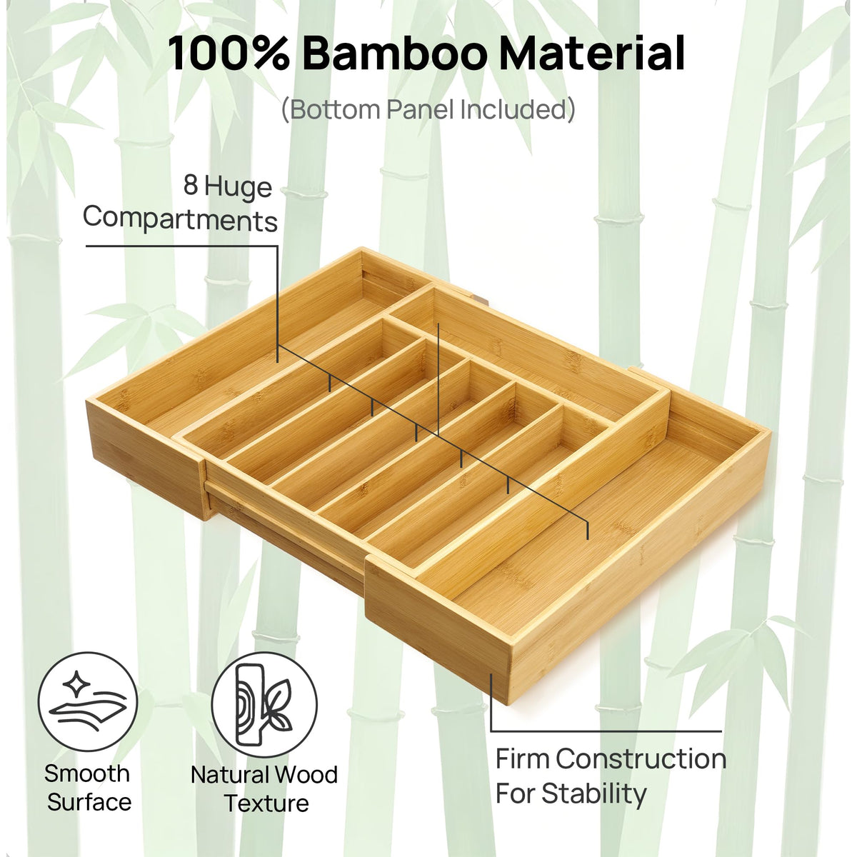 Vtopmart Expandable Bamboo Drawer Organizer for Kitchen, Adjustable Tray
