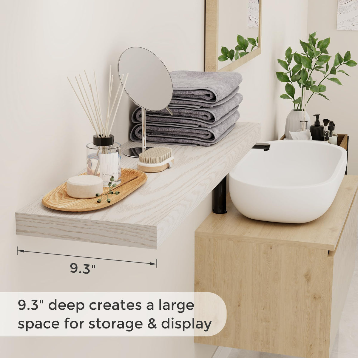 36 Inch Long Floating Shelves for Wall, 9.3 Inch Deep Floating Shelf with Heavy-Duty Bracket, 2 Pack Long Shelves for Bathroom, Living Room, Bedroom, Wall Mounted Storage Shelf for Books Decor, Brich
