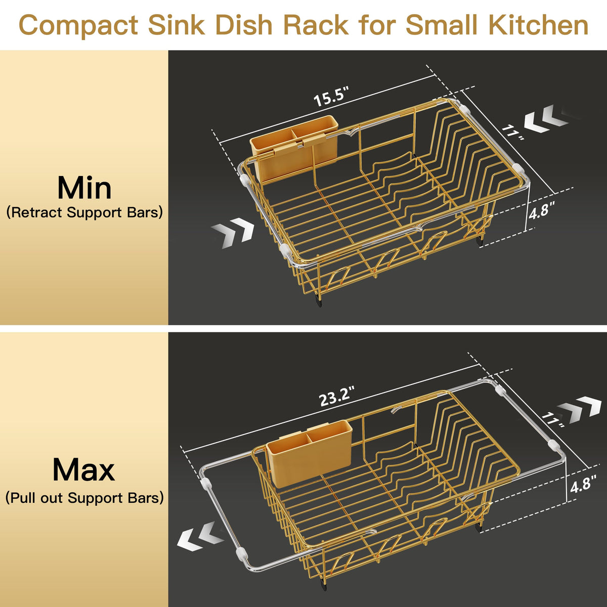 JASIWAY Gold Dish Drying Rack in Sink, Dish Drainer with Utensil Holder