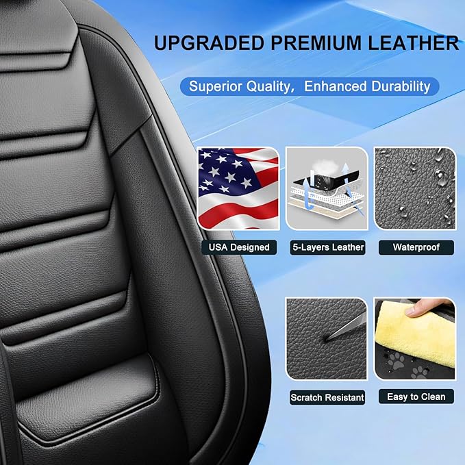 Fit CRV Car Seat Covers (Front Pair) for Select Honda CR-V 2011-2026 - Premium Full Coverage Leather, Airbag Compatible, Waterproof & All Weather Seat Cushion Protector, Black
