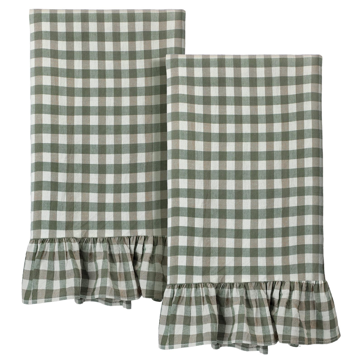 HunnmingRe 2 Pcs Sage Green Gingham Kitchen Towels Cotton Ruffled