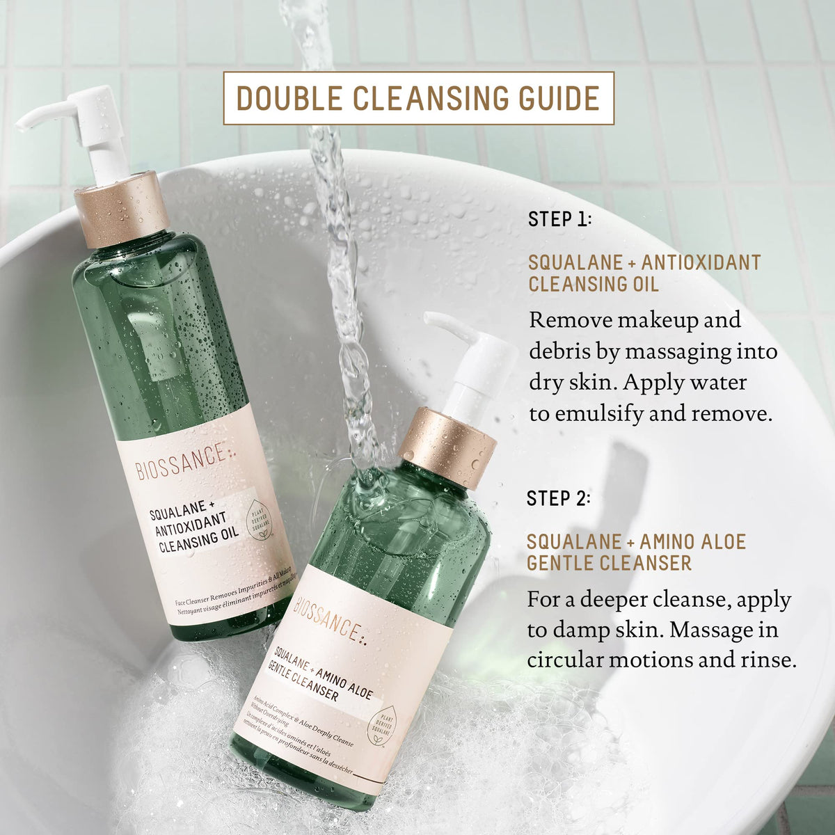 BIOSSANCE Squalane + Amino Aloe Gentle Face Wash - Foaming Cleanser Gel