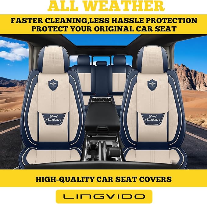 LINGVIDO Car Seat Covers Full Set (5 Seats) - Premium Perforated Nappa Leather, Waterproof Shield, Omni-Adapt Fit SUVs Sedans, Ultimate Family & Pet Protection